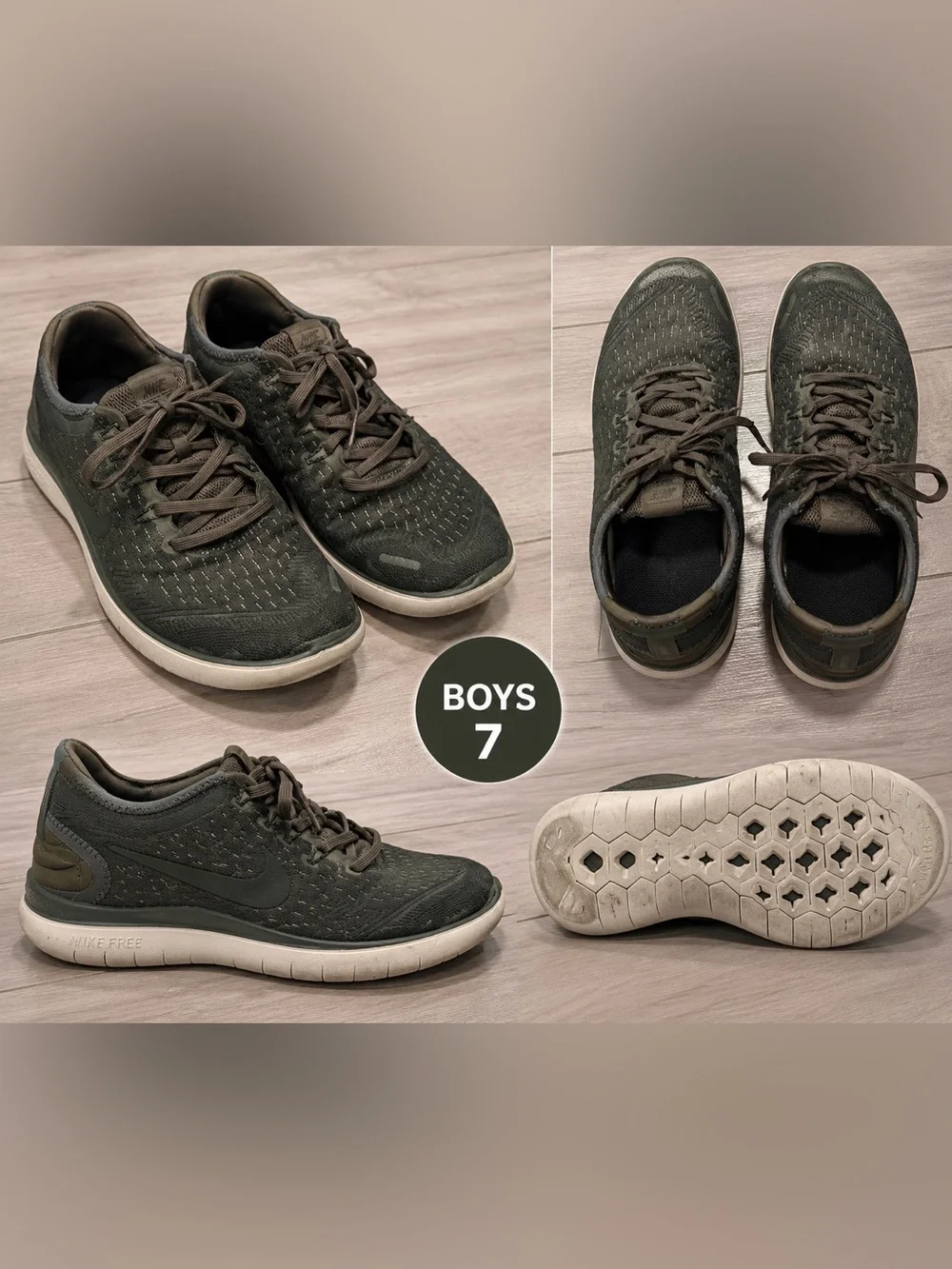 Nike Boys Olive Green Knit Sneakers with White Sole